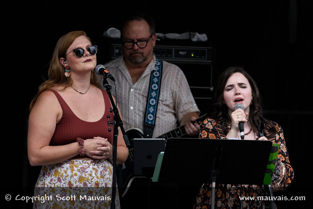 Katie Blomarz, Joe Kyle, Jr, and Noah Wall at The Waybacks Hillside Album Hour 2021 performance of John Prine eponymous album at MerleFest on 2021-09-18