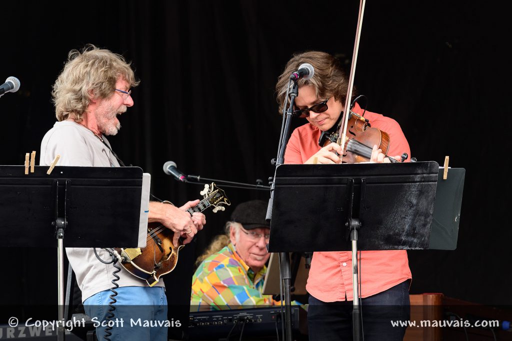 Sam Bush, Red Young, Warren Hood at The Waybacks Hillside Album Hour 2023 performance of Who's Next on 2023-04-29 at MerleFest